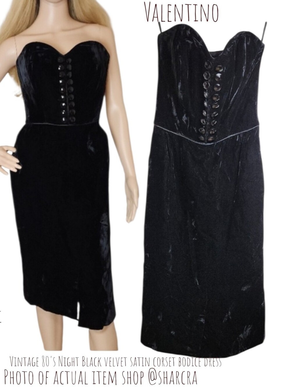 Vintage Valentino Night 80's Women's Black velvet satin corset dress XXS